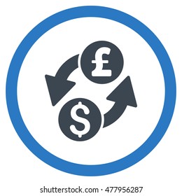 Dollar Pound Exchange vector bicolor rounded icon. Image style is a flat icon symbol inside a circle, smooth blue colors, white background.
