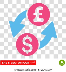 Dollar Pound Exchange vector icon. Image style is a flat pink and blue iconic symbol.