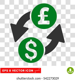 Dollar Pound Exchange vector icon. Image style is a flat green and gray pictograph symbol.