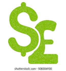 Dollar and Pound grainy textured icon for overlay watermark stamps. Flat symbol with dust texture. Dotted vector eco green ink rubber seal stamp with grunge design on a white background.