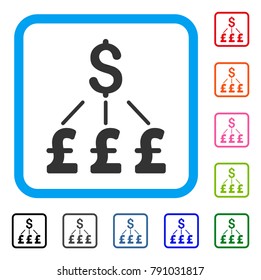 Dollar Pound Links Pound icon. Flat gray pictogram symbol inside a light blue rounded rectangle. Black, gray, green, blue, red, orange color additional versions of Dollar Pound Links Pound vector.