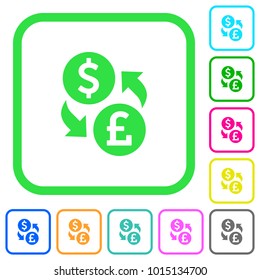 Dollar Pound money exchange vivid colored flat icons in curved borders on white background