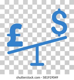Dollar Pound Swing vector pictogram. Illustration style is a flat iconic cobalt symbol on a transparent background.