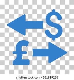 Dollar Pound Transactions vector icon. Illustration style is a flat iconic cobalt symbol on a transparent background.
