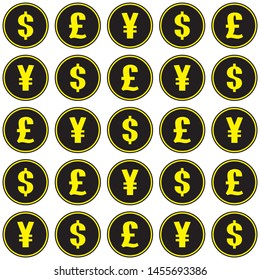 Dollar Pound and Yen sign in circle,vector.