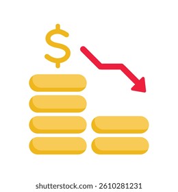 Dollar Price Chart Illustration Down. Stroke Editable