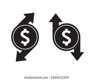 El precio del dólar por debajo del vector de iconos. Concepto de moneda de subida y caída