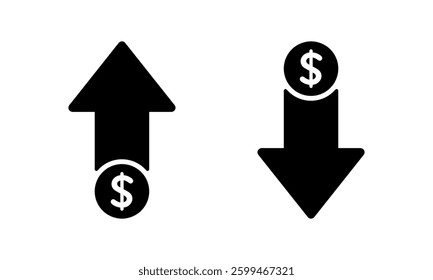 Dollar price up and down icon vector. USD currency growth and decline sign symbol