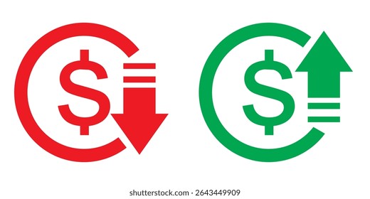 Dollar price up down icon vector. Increase and decrease dollar price icon isolated on white background. Rise and fall currency value sign symbol. 