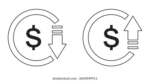 Dollar price up down icon vector. Increase and decrease dollar price icon isolated on white background. Rise and fall currency value sign symbol. 