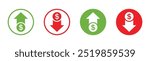 Dollar price up and down vector sign icon in flat or line style. Dollar coin graph up and down. Money cost arrow growth, decline. Currency investment. Market price. Up and down dollar arrow vector.