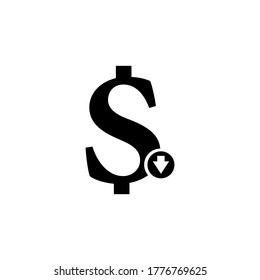 Dollar price drops vector icon. Drop the arrow on EPS 10
