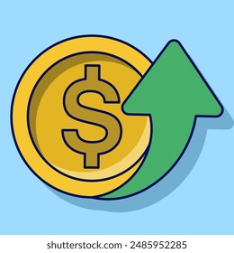 Dollar price increase concept, money symbol with arrow stretching upwards. price increases. Business expenses sales icon. cash salary increase. investment growth. flat vector illustration.