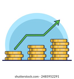 Concepto de aumento del Precio del dólar, símbolo del dinero con la flecha que se extiende hacia arriba. El Precio aumenta. Icono de ventas de gastos de negocio. aumento de salario en efectivo. crecimiento de la inversión. Ilustración vectorial plana.