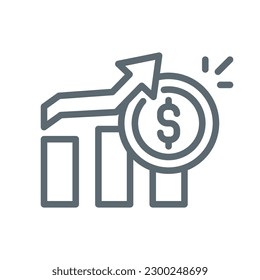 dollar price, increase revenue, earn more money concept illustration line icon design editable vector eps10