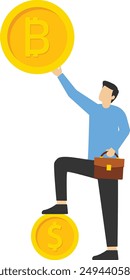 Dollar Preis ist viel höher als die Bitcoin, Vektorillustration im flachen Stil

