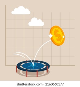 Dollar Price Rebound, Back To Rising Up After Falling Down Concept, Dollar Bounce Back On The Trampoline Rising Up On Price Graph.