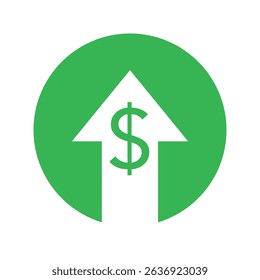 Dollar price up sign icon in flat or line style. Dollar coin graph up. Money cost arrow growth. Currency investment. Market price. Up dollar arrow vector illustration.