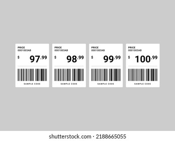 Illustration vectorielle de l'étiquette de prix et de code-barres en dollars avec une police fantastique sur fond blanc.