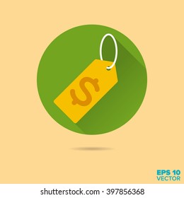 dollar price tag flat design vector icon