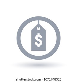 Dollar price tag icon. Sale label sign. Discount shop symbol in circle outline. Vector illustration.