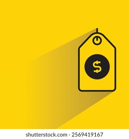 dollar price tag icon with shadow on yellow background