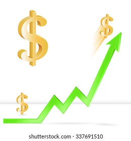 Dollar price up, growth of dollar exchange rate, Federal Reserve rate hike, 3d vector, financial stock market concept, eps 10