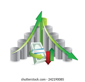 dollar prices falling. business graph. illustration design over a white background