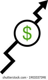 Dollar profit raising icon. Profit raising arrow symbol. Business sale sign illustration.