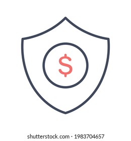 Dollar, protectiom, shield, secure icon vector image. Can also be used for shopping and ecommerce. Suitable for use on web apps, mobile apps and print media.