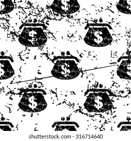 Dollar purse pattern, grunge, black image on white background