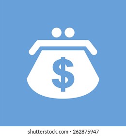 Dollar purse web white icon isolated on a blue background. Vector symbol