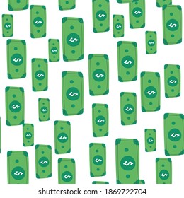 dollar rain vector illustration pattern background. Money falling from above isolated on background. hand drawing.