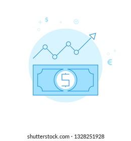 Dollar Rate Flat Vector Icon. Money and Finance Illustration. Light Flat Style. Blue Monochrome Design. Editable Stroke. Adjust Line Weight. Design with Pixel Perfection.