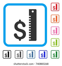 Dollar Rate icon. Flat grey pictogram symbol in a light blue rounded frame. Black, gray, green, blue, red, orange color additional versions of Dollar Rate vector. Designed for web and software UI.