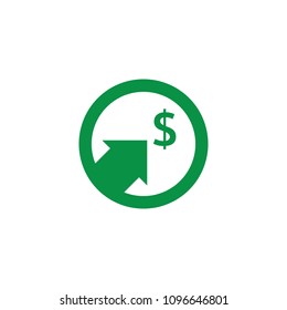 dollar rate increase icon. Money symbol with stretching arrow up. rising prices. Business cost sale icon. cash salary increase. vector illustration