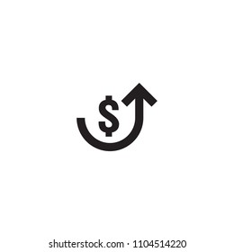 Dollar Rate Increase Icon. Money Symbol With Stretching Arrow Up. Rising Prices. Business Cost Sale Icon. Cash Salary Increase. Vector Illustration