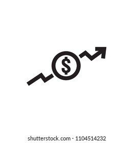 Dollar Rate Increase Icon. Money Symbol With Stretching Arrow Up. Rising Prices. Business Cost Sale Icon. Cash Salary Increase. Investment Growth. Vector Illustration