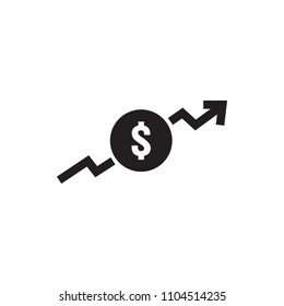 dollar rate increase icon. Money symbol with stretching arrow up. rising prices. Business cost sale icon. cash salary increase. vector illustration