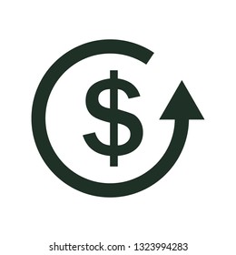 Dollar Rate Increase Icon. Money Symbol With Stretching Arrow Up. Rising Prices. Business Cost Sale Icon. Cash Salary Increase. Vector Illustration