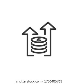 dollar rate increase icon. Money symbol with stretching arrow up. rising prices. Business cost sale icon. cash salary increase. investment growth. vector illustration