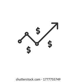 icono de aumento de la tasa de dólar. Símbolo de dinero con flecha de estiramiento hacia arriba. aumento de precios. Icono de venta de costos de negocio. aumento de sueldo en efectivo. crecimiento de la inversión. ilustración vectorial
