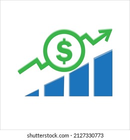 Dollar rate increase icon. Money symbol with stretching arrow up. rising prices. dollar chart. cash salary increase. vector illustration