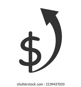 Dollar rate increase icon. Money symbol with  arrow up. Flat vector illustration.