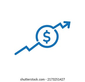 dollar rate increase icon. Money symbol with stretching arrow up. rising prices. Business cost sale icon. cash salary increase. investment growth. vector illustration
