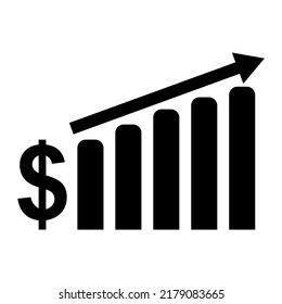 dollar rate increase icon. Money symbol with up arrow stretching. price increases. cash salary increase. investment growth. vector illustration. flat icon