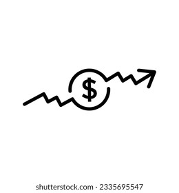 icono de aumento de la tasa de dólar. Símbolo de dinero con flecha de estiramiento hacia arriba. aumento de precios. Icono de venta de costos de negocio. aumento de sueldo en efectivo. crecimiento de la inversión. ilustración vectorial