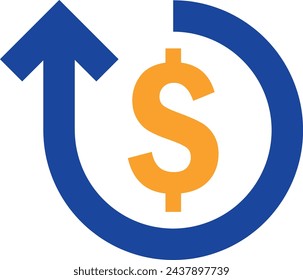 dollar rate increase icon. Money symbol with stretching arrow up. rising prices. Business cost sale icon. cash salary increase. vector illustration