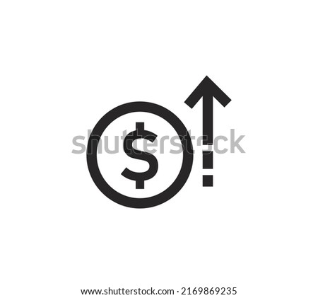 dollar rate increase icon. Money symbol with stretching arrow up. rising prices. Business cost sale icon. cash salary increase. investment growth. vector illustration
