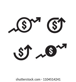 dollar rate increase icon set. Money symbol with stretching arrow up. rising prices. Business cost sale icon. cash salary increase. vector illustration
